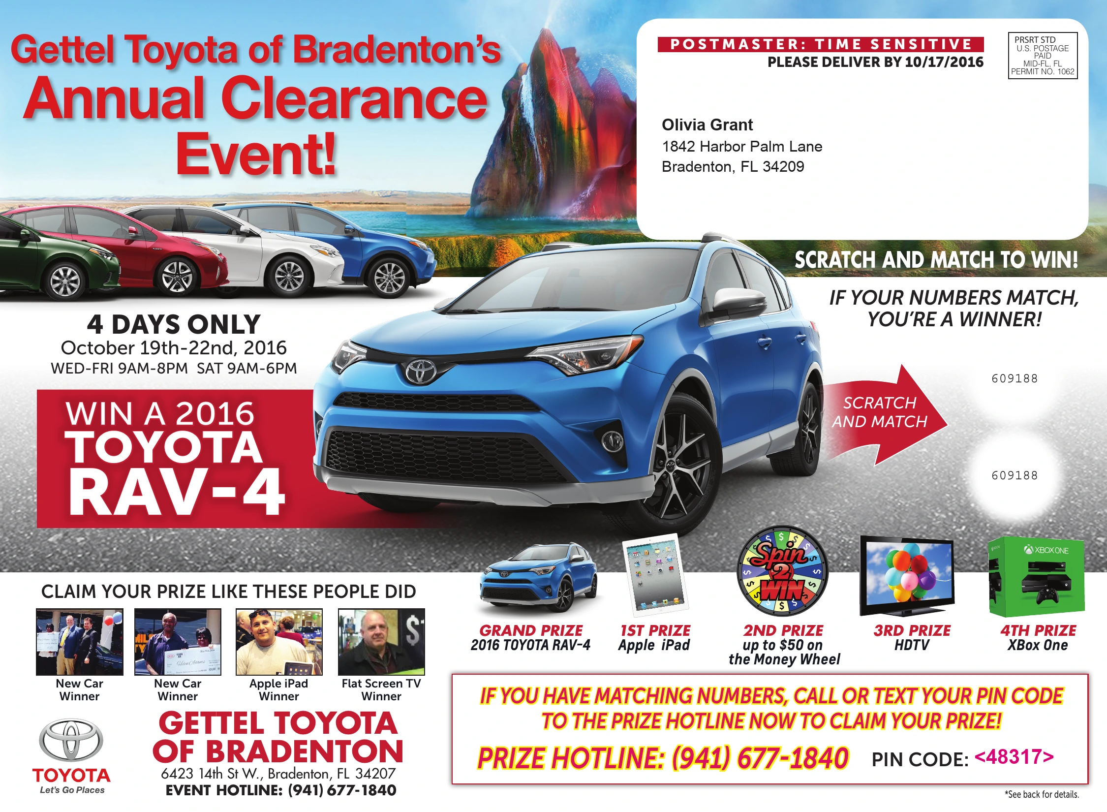 Personalized Gettel automotive postcard for Olivia Grant