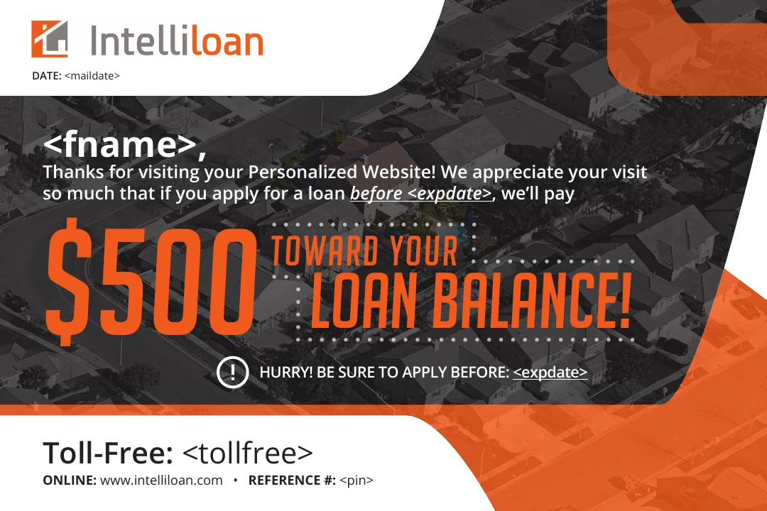 Personalized Intelliloan finance postcard