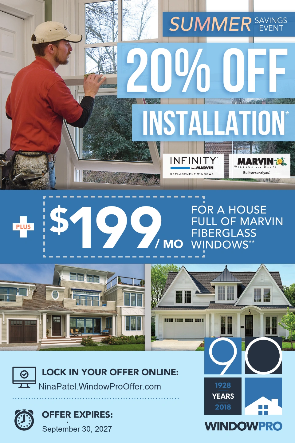 Personalized WindowPro retail postcard for Nina Patel