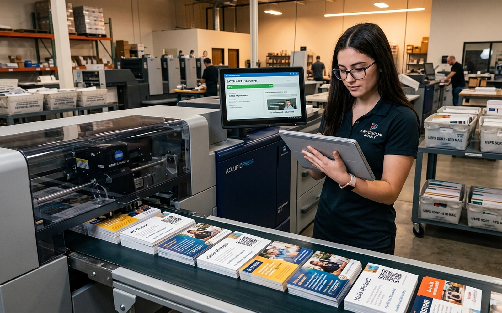 Print shop producing personalized mailers with unique QR codes and personalized URLs